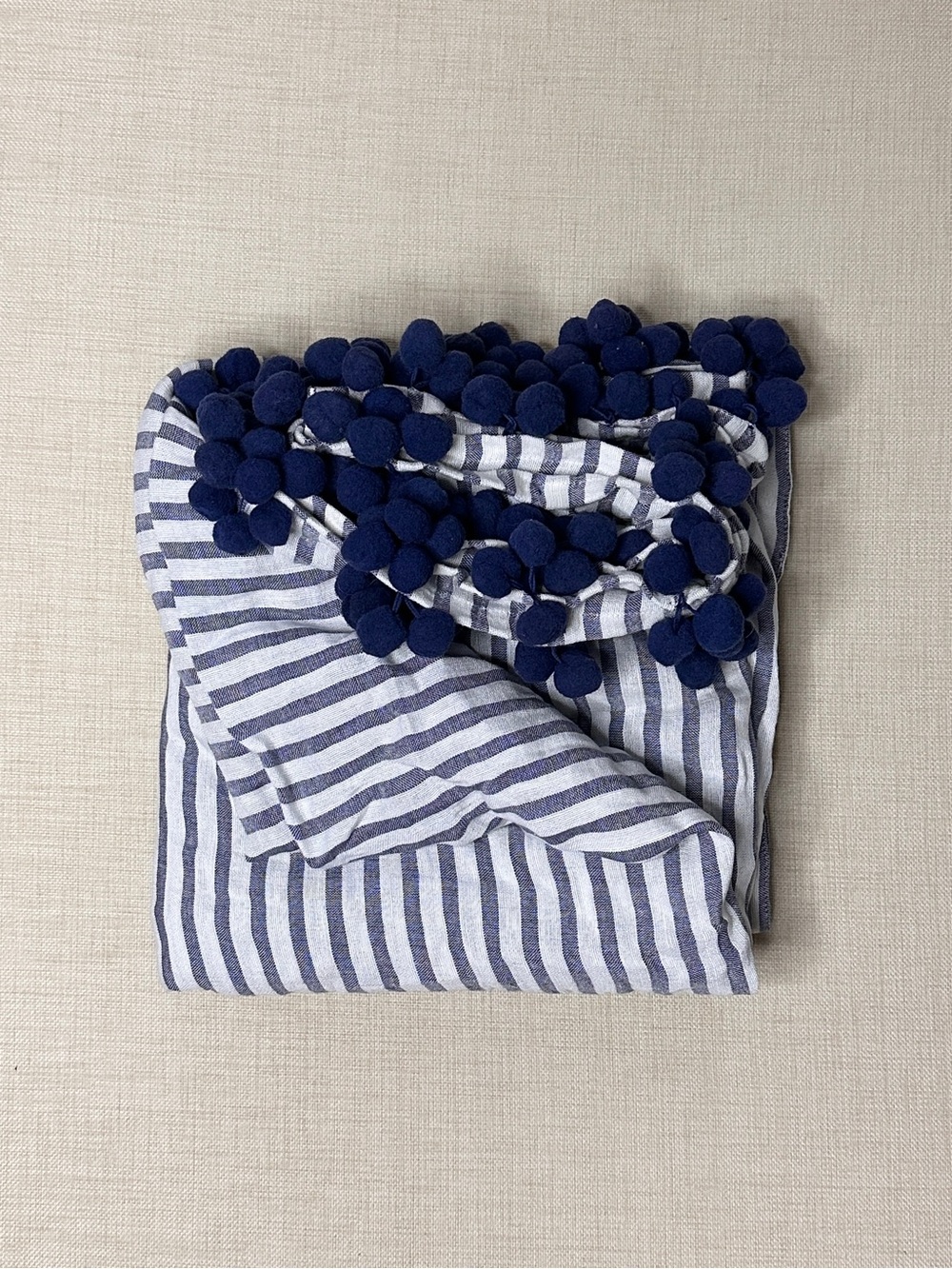 Anthropologie Pom Tassel Striped Curtain Navy - Picture 4 of 6